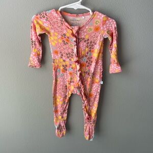Posh Peanut Vibrant Pink Floral Kids Bamboo Zippy Footie with Foldover Cuffs
